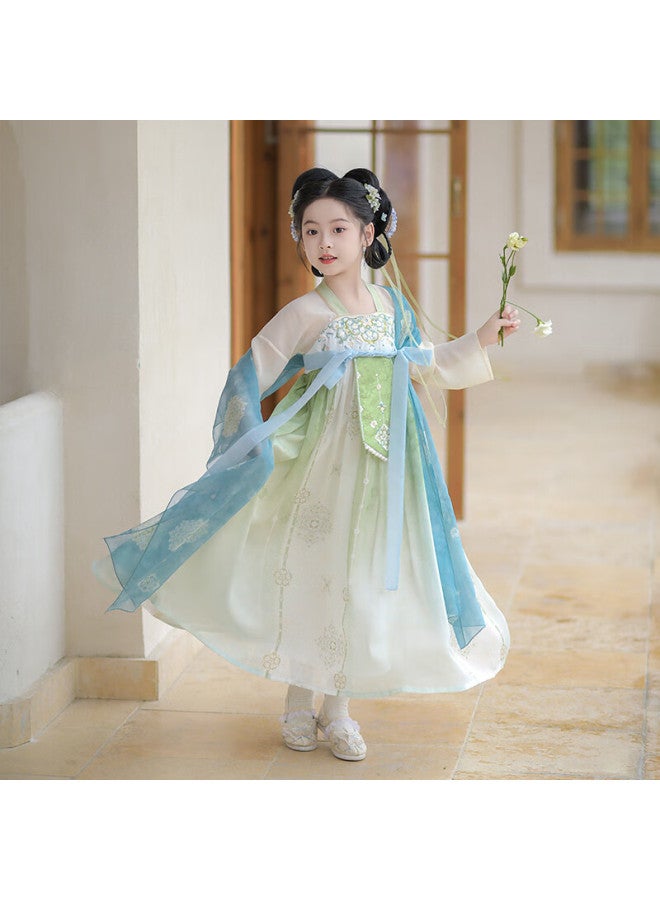Flag Platinum Qibo Hanfu Girls' Spring Style 2025 New Collection Children's Ancient-style Ethereal Dress, Mountain Green Without Shawl, Size 100 - Image 3