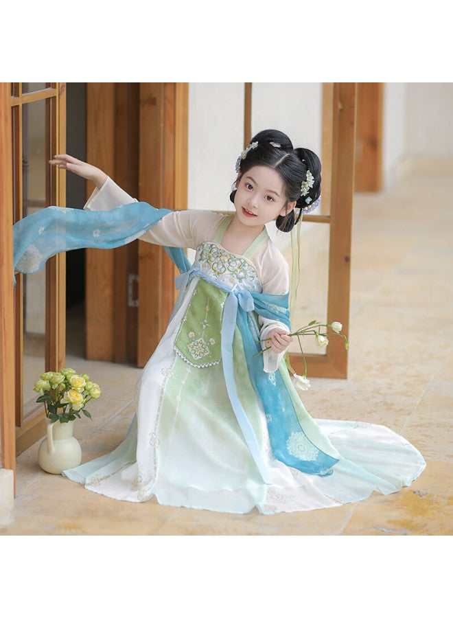 Flag Platinum Qibo Hanfu Girls' Spring Style 2025 New Collection Children's Ancient-style Ethereal Dress, Mountain Green Without Shawl, Size 100 - Image 4