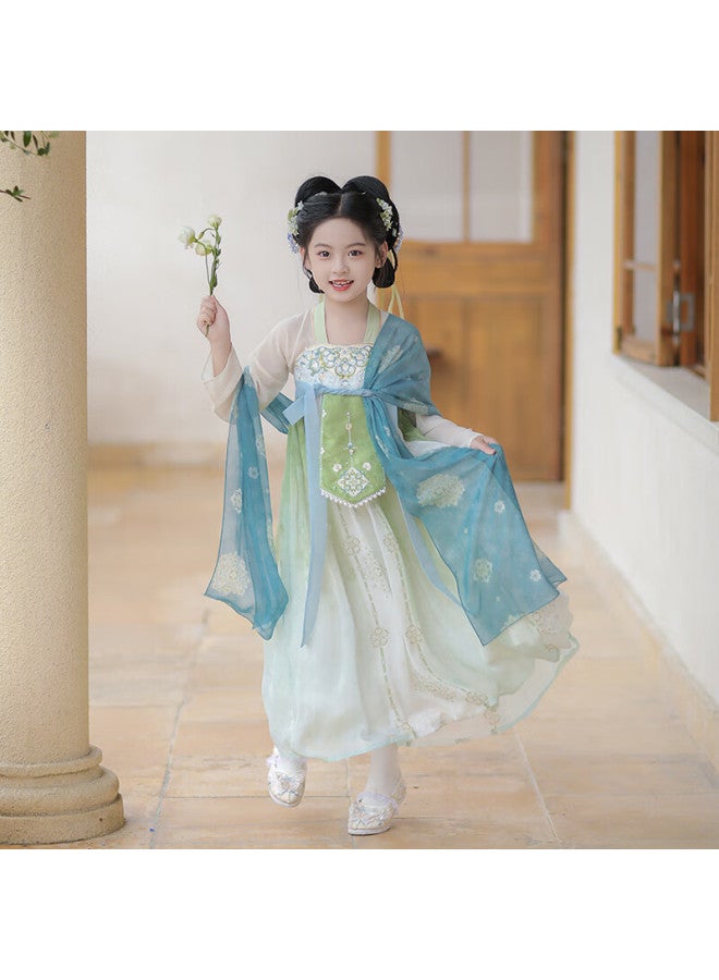 Flag Platinum Qibo Hanfu Girls' Spring Style 2025 New Collection Children's Ancient-style Ethereal Dress, Mountain Green Without Shawl, Size 100 - Image 2