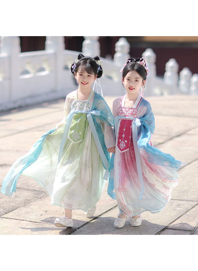 Flag Platinum Qibo Hanfu Girls' Spring Style 2025 New Collection Children's Ancient-style Ethereal Dress, Mountain Green Without Shawl, Size 100 - Image 5