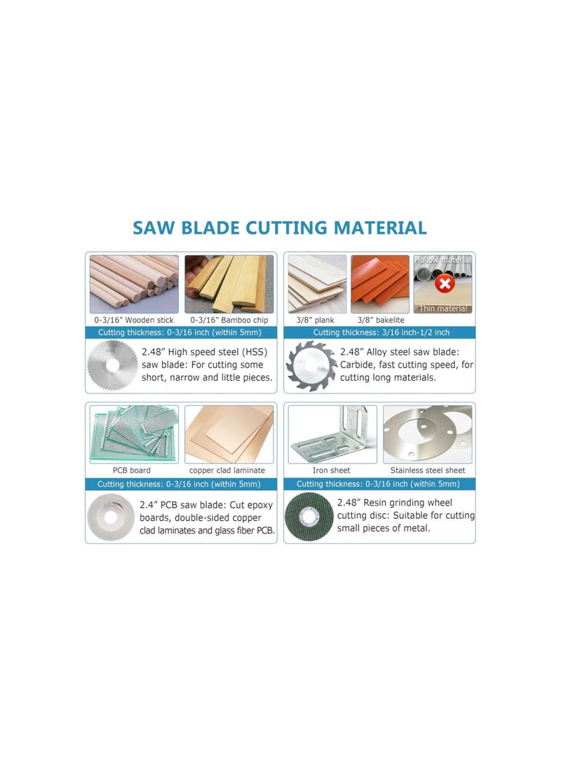 Mini Table Saw S2 Portable Precision Table Saws for Crafts, 1/2 Cut Depth, w/ 4 Blades, 96W Adjustable Speed Power Supply, for Wood Metal Plastic Cutting - Image 5