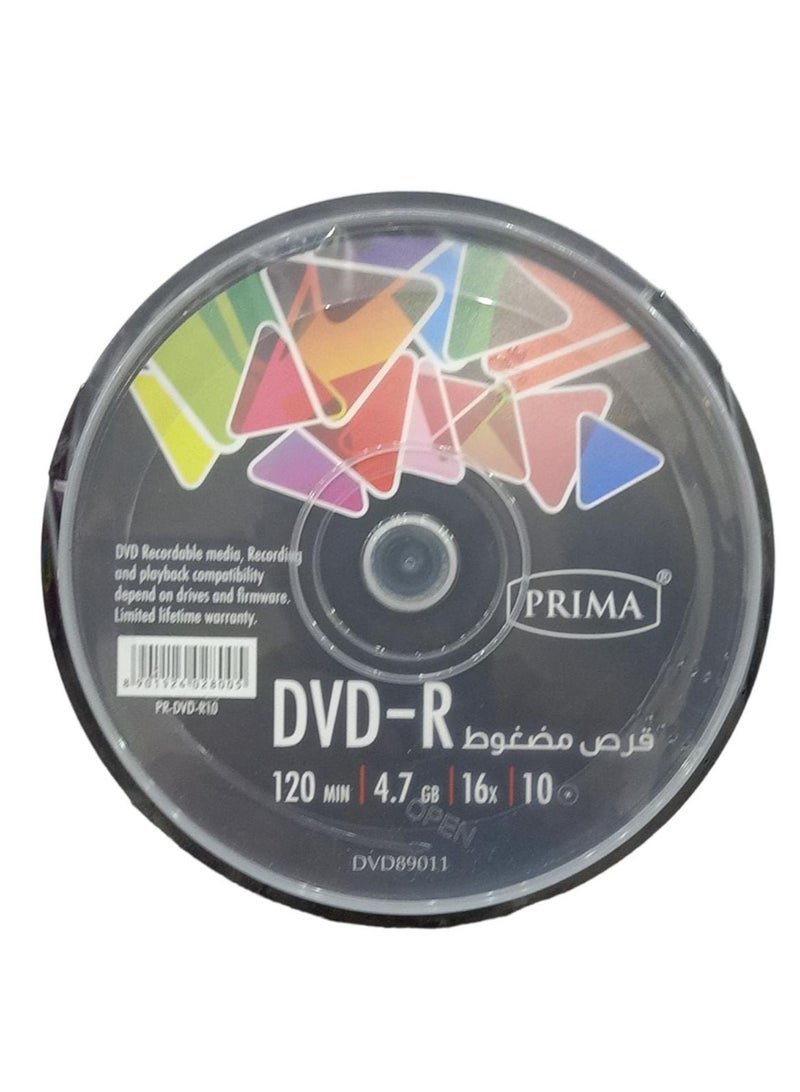 بريما 10 أقراص 16X DVD+R  سعة4.7 جيجابايت فارغة -120 دقيقة - Image 1