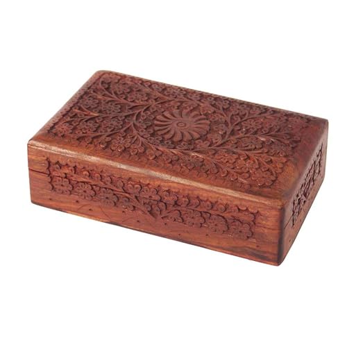 ZYNTIX wooden box for storage for Women Jewel Organizer Hand Carved with Intricate Full Kashmiri Carvings Wood Jewel Organizer Jewelry box for woman Gift (10 X 6 Inch) - Image 1