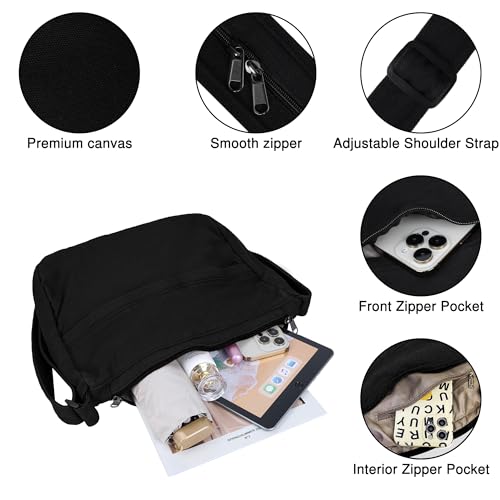 Youjaree Canvas Messenger Bag Large Hobo Crossbody Bag with Zipper Casual Shoulder Tote Handbag for Women and Men (Black) - Image 3