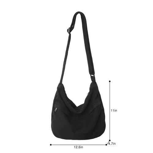 Youjaree Canvas Messenger Bag Large Hobo Crossbody Bag with Zipper Casual Shoulder Tote Handbag for Women and Men (Black) - Image 5