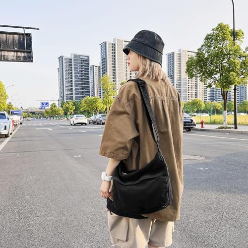 Youjaree Canvas Messenger Bag Large Hobo Crossbody Bag with Zipper Casual Shoulder Tote Handbag for Women and Men (Black) - Image 2