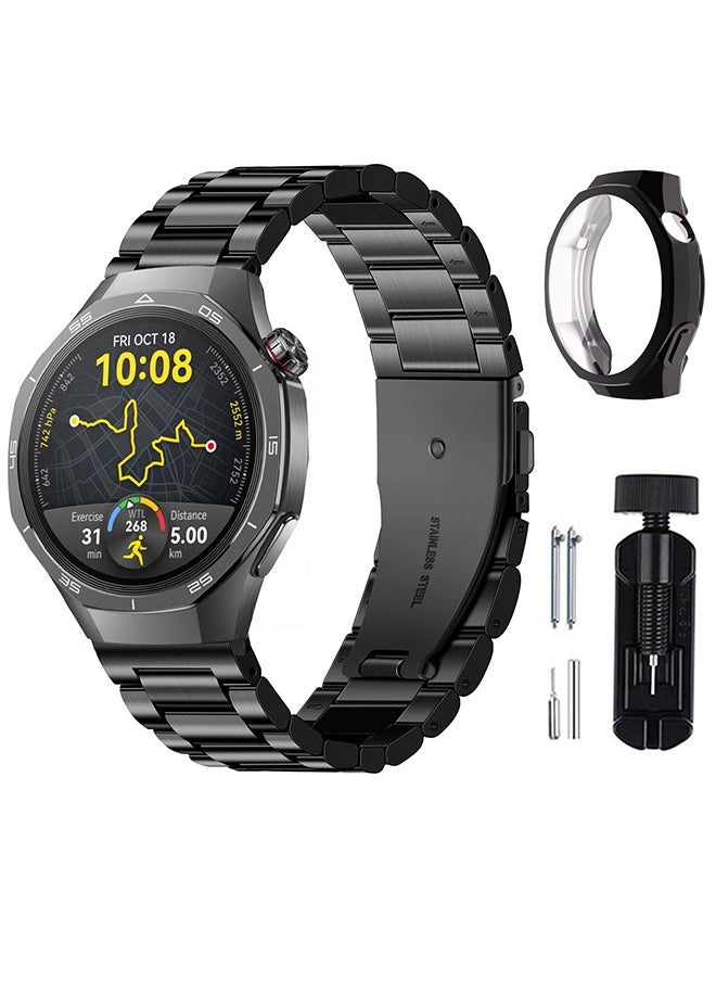 VINSOC - Metal Watch Strap Compatible with Huawei Watch GT5 Pro 46mm/GT4 46mm/GT3 46mm/GT2 46mm with All-Around Protective TPU Bumper Cover Screen Protector Case Intended for Huawei Watch GT5  46mm Strap Black - Image 1