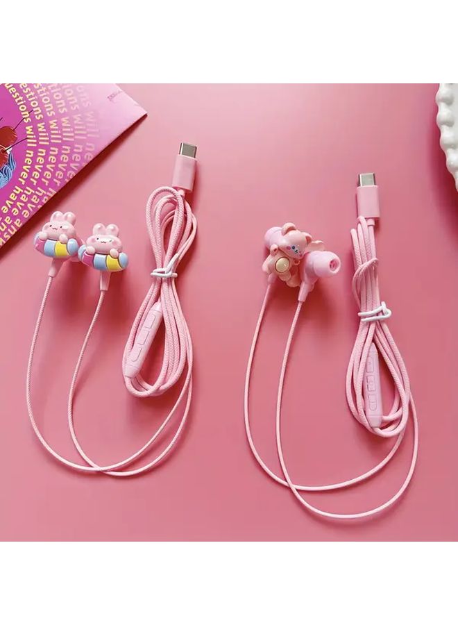 Pink Type C Wired Headphones with Microphone Volume Control for Android iPhone - Image 2
