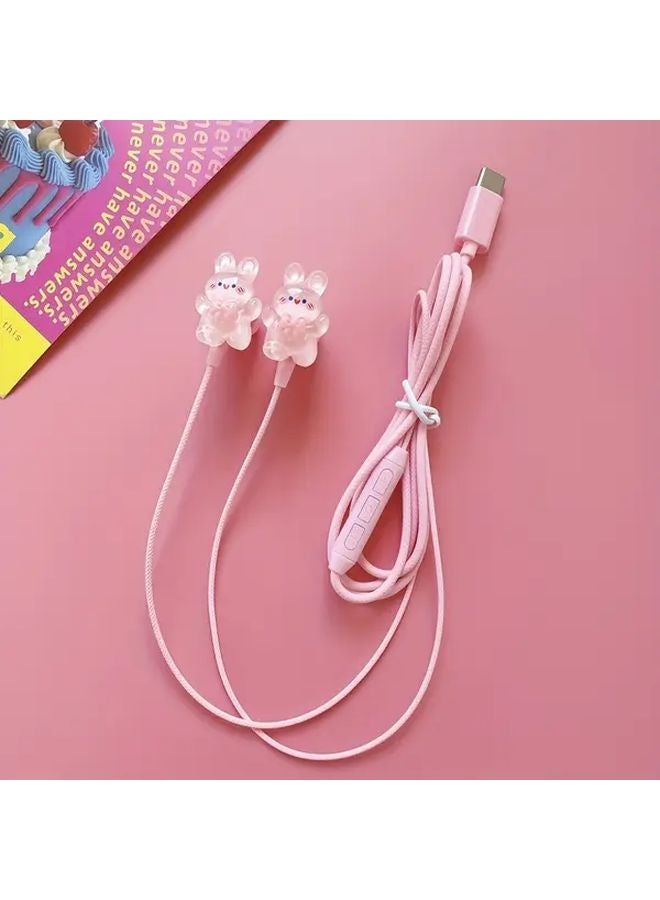 Pink Type C Wired Headphones with Microphone Volume Control for Android iPhone - Image 1