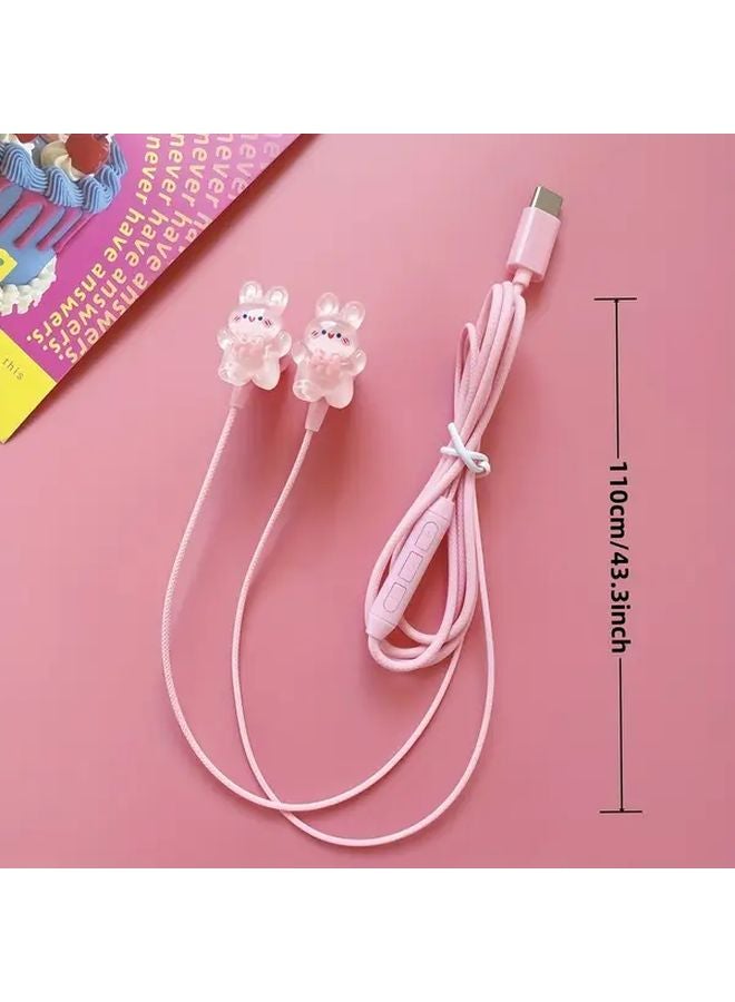 Pink Type C Wired Headphones with Microphone Volume Control for Android iPhone - Image 5