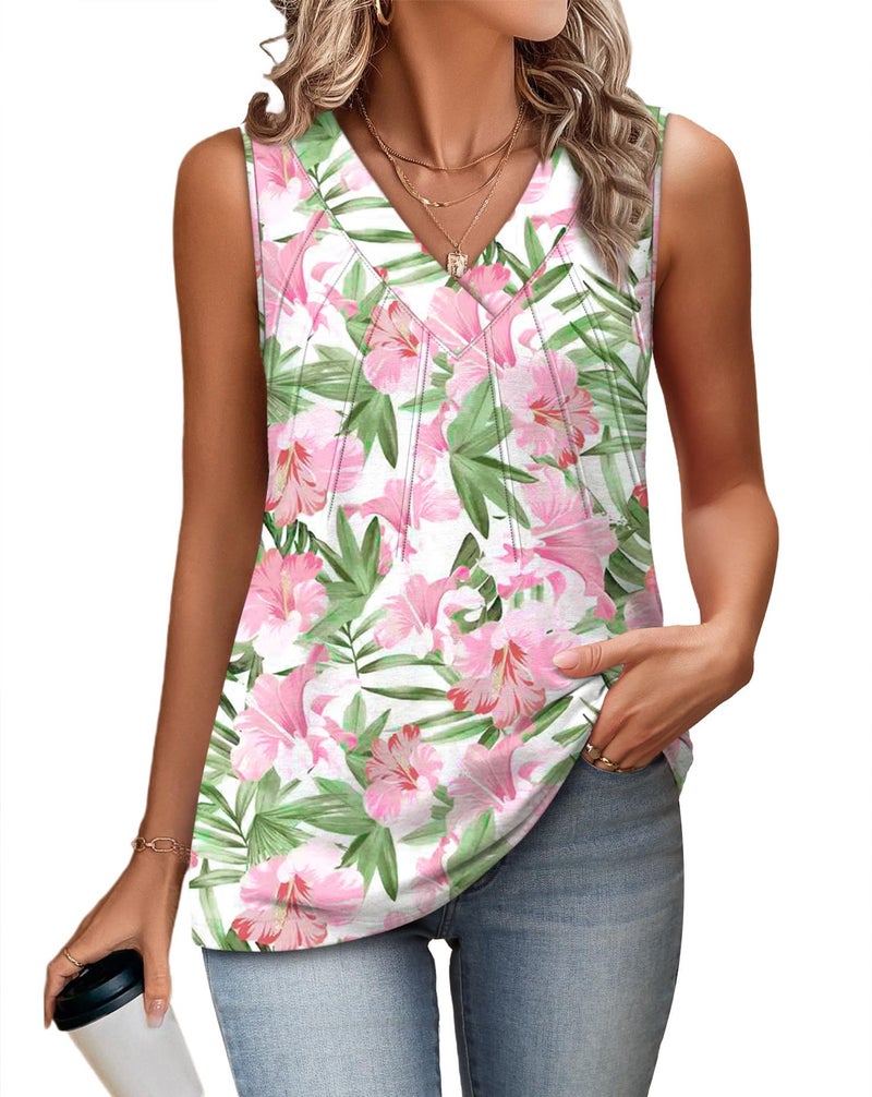 OFEEFAN Womens Summer Tops Hawaiian Shirts for Women Sleeveless Tank Tops Vacation Outfits Resort Wear Floral Fashion Clothing Tunic Pink L - Image 4