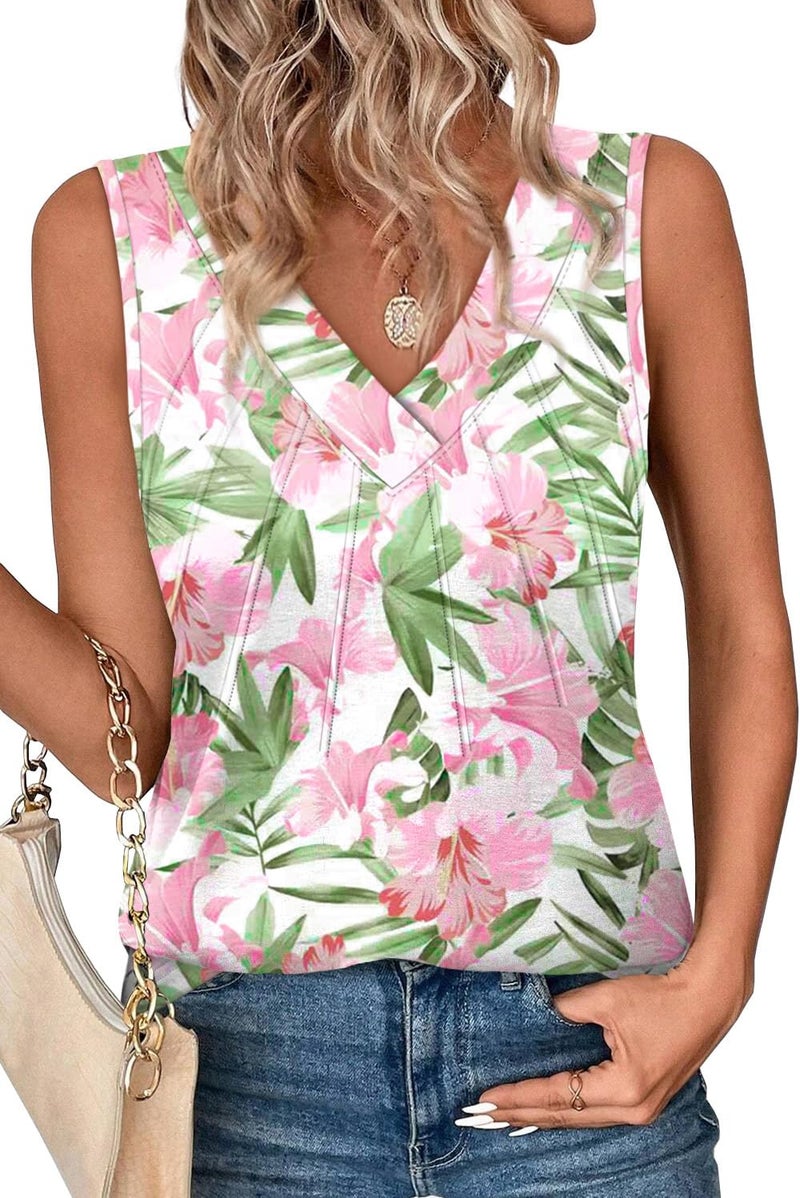 OFEEFAN Womens Summer Tops Hawaiian Shirts for Women Sleeveless Tank Tops Vacation Outfits Resort Wear Floral Fashion Clothing Tunic Pink L - Image 1