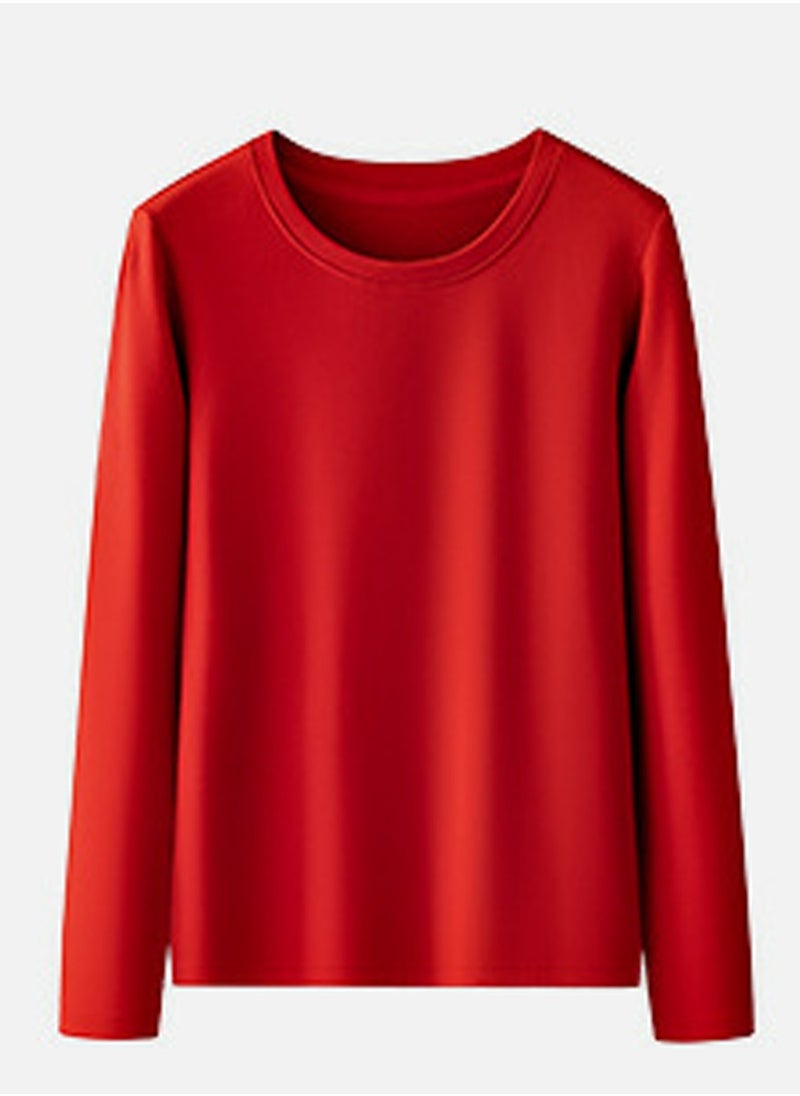 Loquat - Womens Solid Color Crew-Neck Thick Thermal Underwear Shirt Cold Weather Base Layer,Long Sleeve T-Shirt Loungewear Red - Image 1