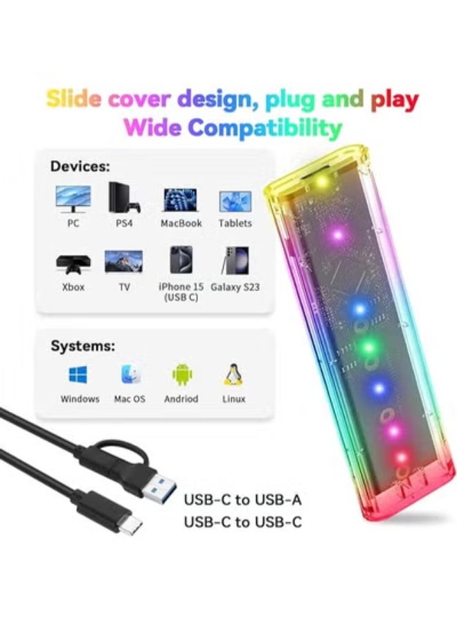 Clear M.2 NVMe SSD Enclosure with Colorful LED Lights – Portable High-Speed External SSD Case - Image 2