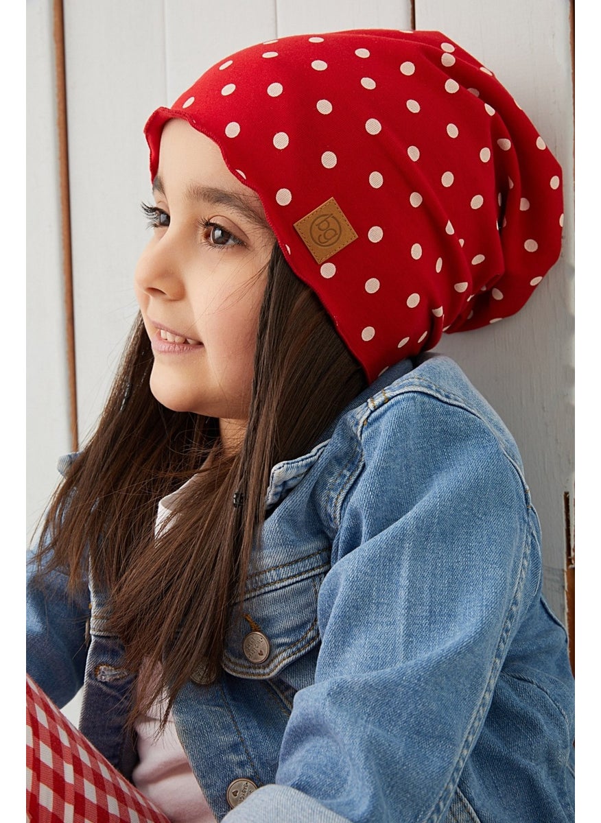 Babygiz Red White Polka Dot Baby Girl Hat Beanie Soft Cotton Combed Cotton  - Image 1