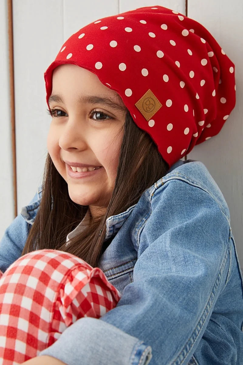 Babygiz Red White Polka Dot Baby Girl Hat Beanie Soft Cotton Combed Cotton