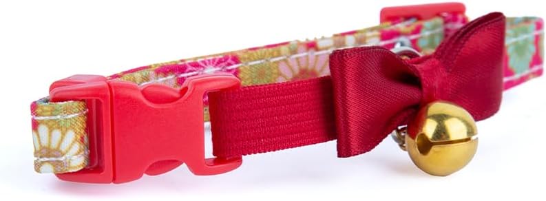 Daiso Cat Collar with Japanese Pattern B - Red Adjustable Nylon Collar with Bell - Image 3