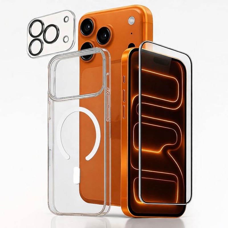 ESSE 3 in 1 Armor Combo Clear Case for iPhone 17 Pro 6.3” with Tempered Glass Screen Protector & Camera Lens Protection - Image 1
