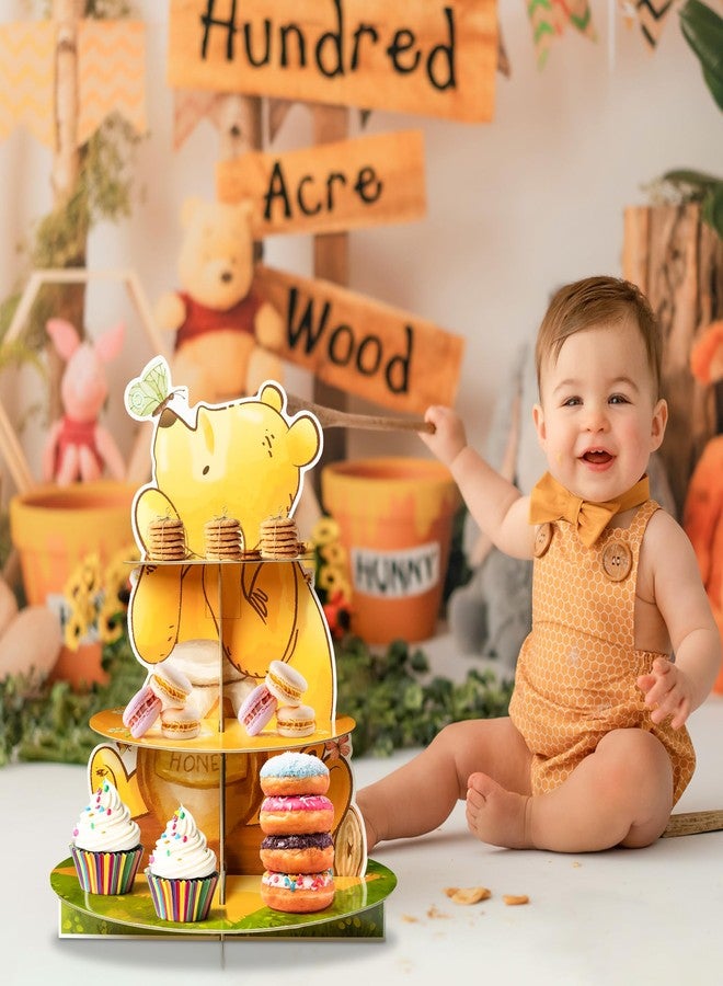 حامل كب كيك بتصميم ويني من Z1juce - حامل حلويات بثلاث طبقات بتصميم ويني، حامل كيك من الورق المقوى بتصميم الدب، مثالي لتزيين حفلات أعياد الميلاد، عرض كب كيك بتصميم الدب للأولاد والبنات، لوازم حفلات استقبال المولود - Image 3