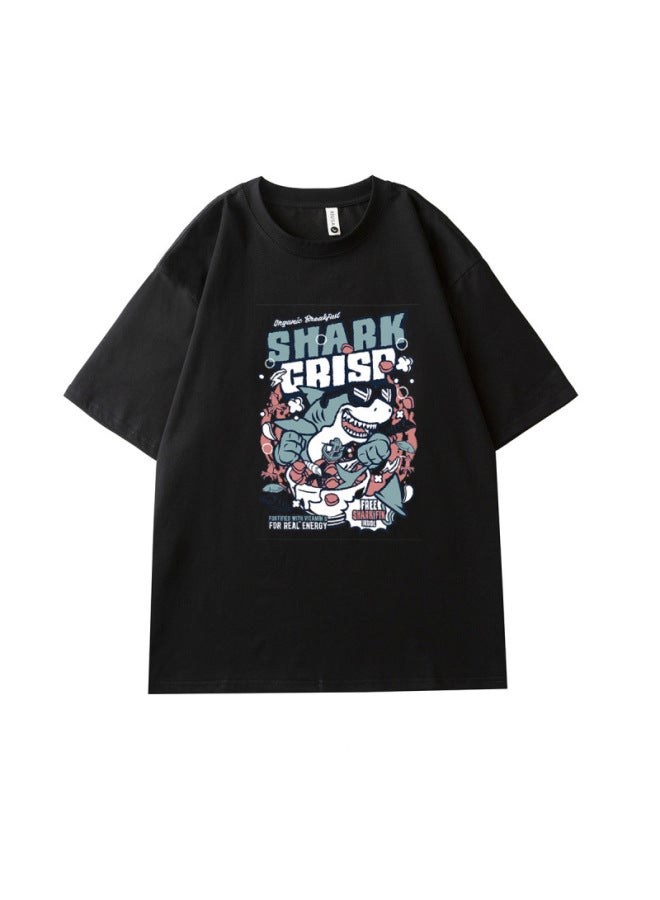 Simple And Versatile Sateen Cotton Letter T-shirt Men's Summer Loose Solid Color Print Short Sleeve Couple Basic T-shirt