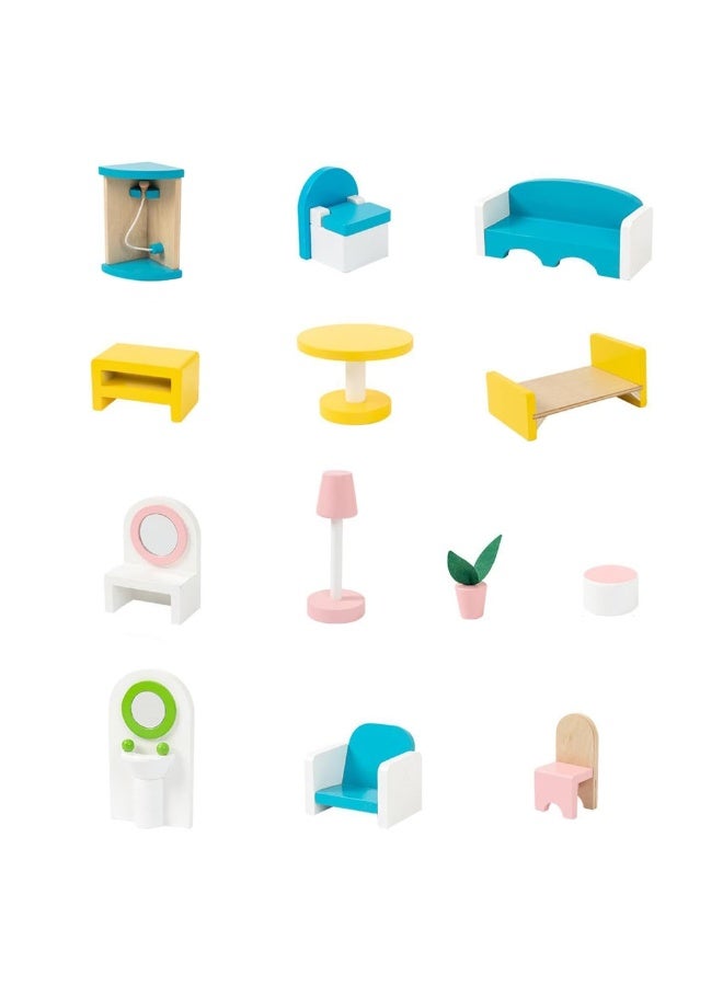 Little Story بيت الدمى الخشبي من ليتل ستوري 3 طوابق مع أثاث وإكسسوارات ودمى - متعدد الألوان - Image 3