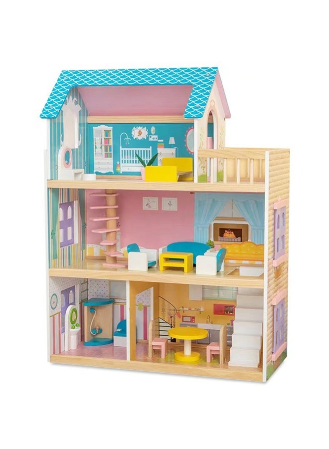 Little Story بيت الدمى الخشبي من ليتل ستوري 3 طوابق مع أثاث وإكسسوارات ودمى - متعدد الألوان - Image 2