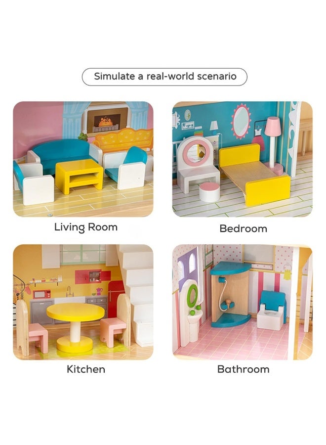 Little Story بيت الدمى الخشبي من ليتل ستوري 3 طوابق مع أثاث وإكسسوارات ودمى - متعدد الألوان - Image 4