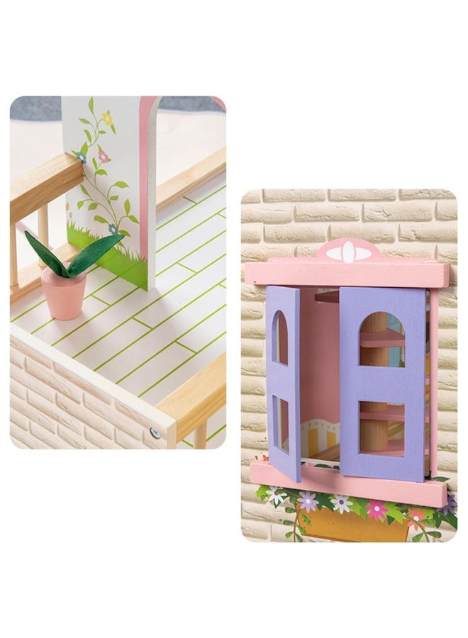 Little Story بيت الدمى الخشبي من ليتل ستوري 3 طوابق مع أثاث وإكسسوارات ودمى - متعدد الألوان - Image 5