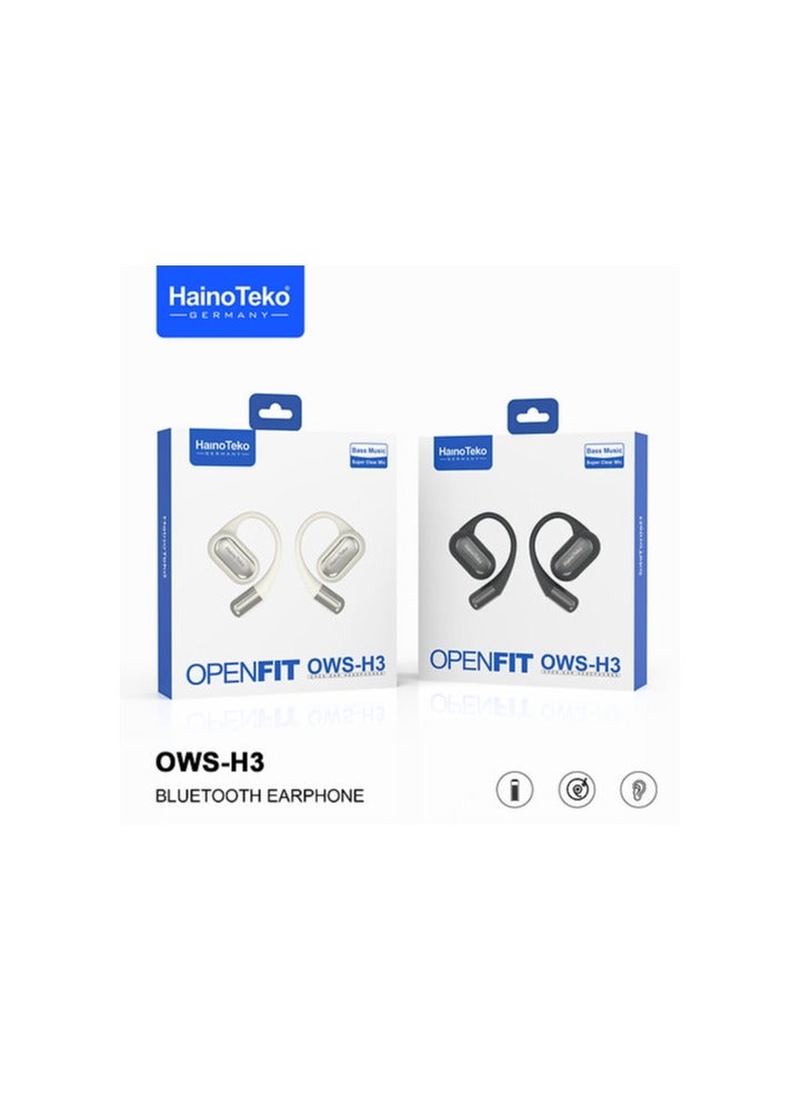 هينو تيكو هاينو تيكو ألمانيا **HainoTekoGermany OWS H3** سماعات أذن مفتوحة لاسلكية حقيقية، مزودة بميكروفون فائق الوضوح وجودة صوت بجهير قوي (أبيض) - Image 2