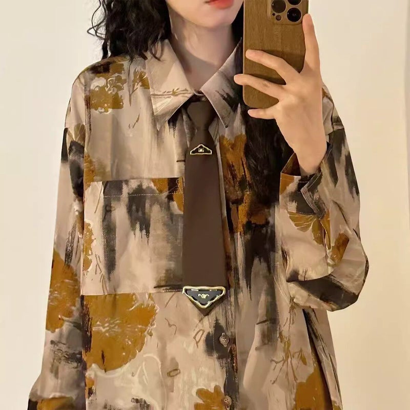 Sister gathering uniform wedding wedding bridesmaid group photo performance clothing 90s retro Hong Kong style floral shirt - Image 3