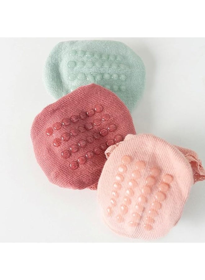 Toddler Girls Anti Slip Socks - Non Skid Frilly Ruffle Design with Grips for Baby 0-3 Years (8 pairs) - Image 3