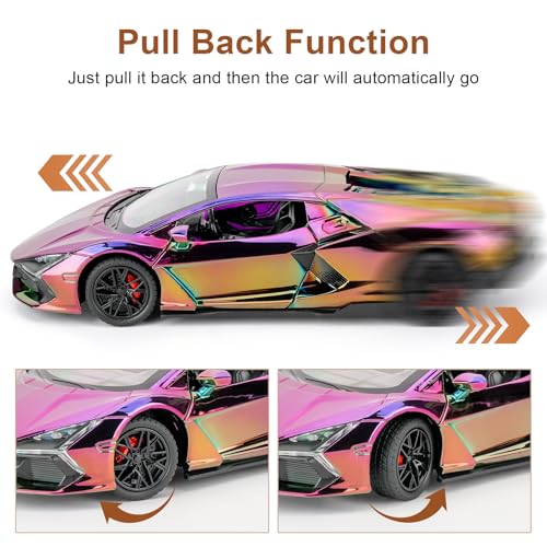 LOVEPOSELY 124 Scale Colorful Lambo Revuelto Diecast Car Model Collectible Diecast Toy Car with Lights and Sounds Pull Back Vehicles Toy for Adults Kids Birthday Gifts Decoration - Image 5