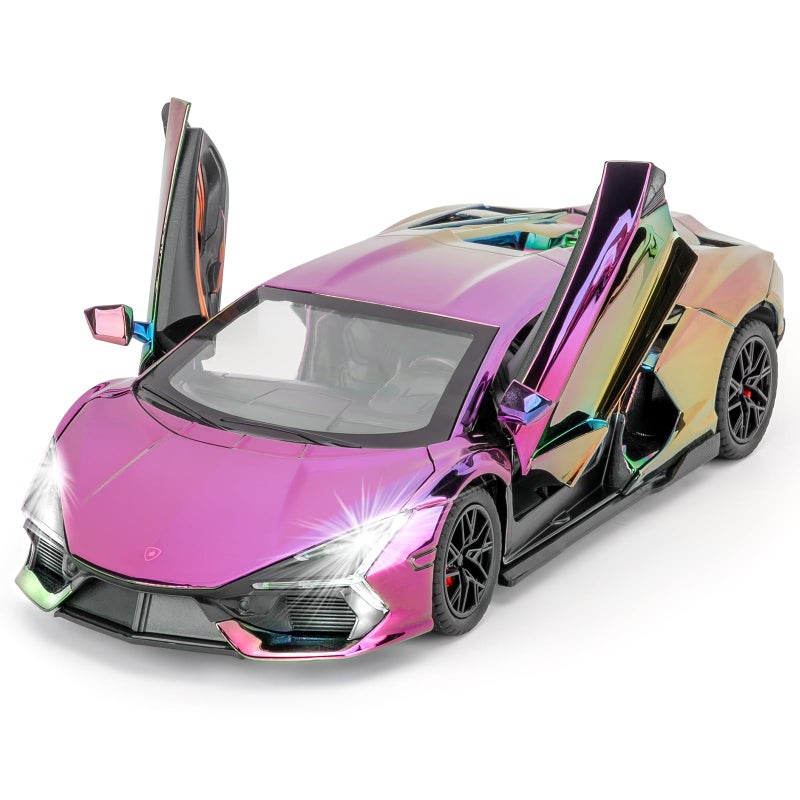 LOVEPOSELY 124 Scale Colorful Lambo Revuelto Diecast Car Model Collectible Diecast Toy Car with Lights and Sounds Pull Back Vehicles Toy for Adults Kids Birthday Gifts Decoration - Image 3
