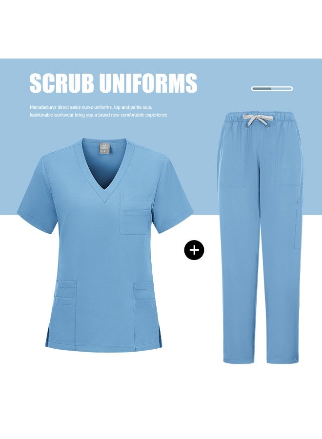 Loquat طقم مآزر طبية للنساء والرجال - طقم زي طبي باللون الأزرق المتوسط - Image 1