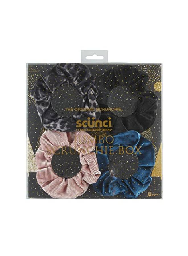 Scunci The Original Scrunchie® Luxury Velvet Gift Set Includes 4 Unique Scrunchies: Leopard Black Pink Teal In Acrylic Presentation Box - Image 1