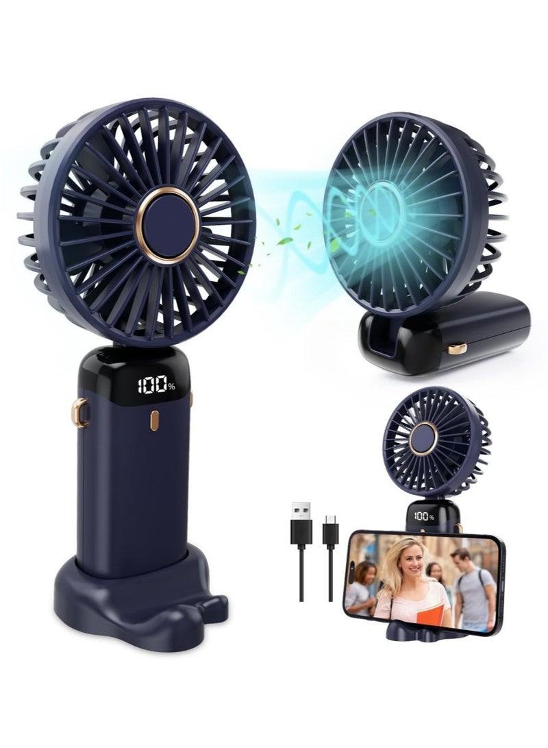 Portable Handheld Fan, Rechargeable Personal Fan with LED Display, 5 Speed Settings, 90° Foldable Handheld/Desk/Neck Fan, Up to 8H Runtime for Travel, Office, Outdoor & Makeup (Dark Blue) - Image 1