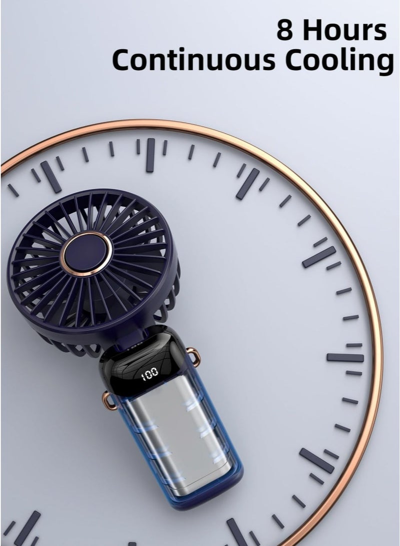 Portable Handheld Fan, Rechargeable Personal Fan with LED Display, 5 Speed Settings, 90° Foldable Handheld/Desk/Neck Fan, Up to 8H Runtime for Travel, Office, Outdoor & Makeup (Dark Blue) - Image 3
