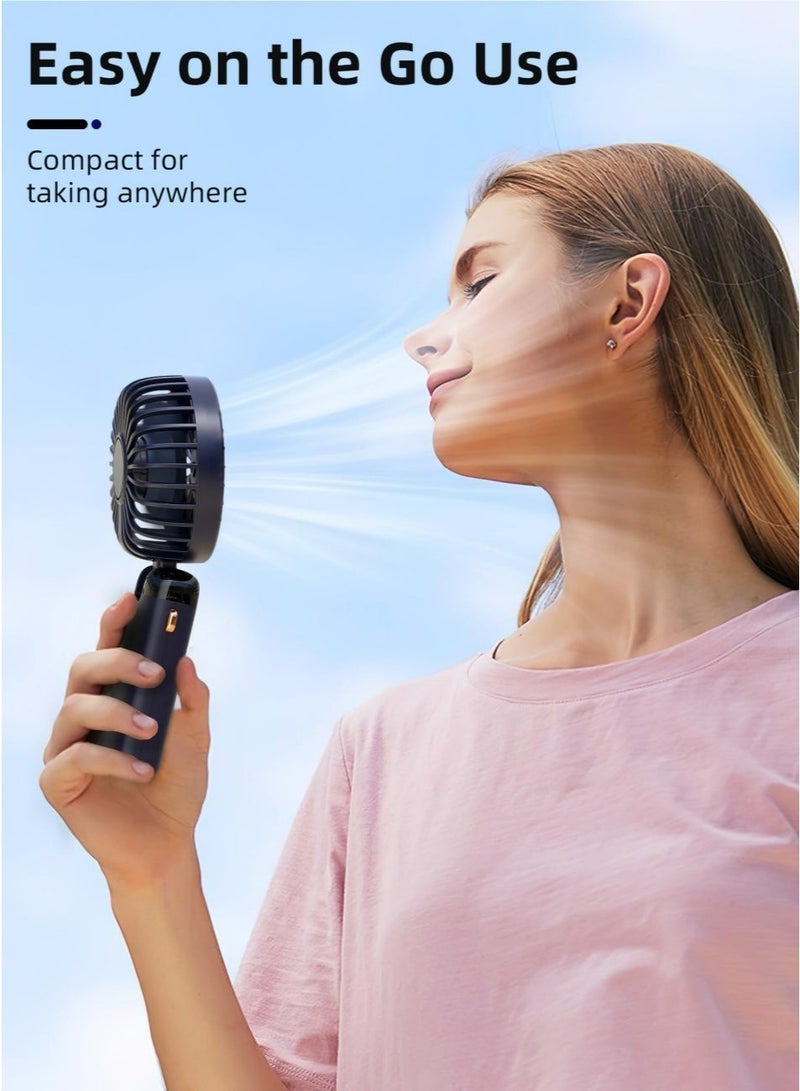 Portable Handheld Fan, Rechargeable Personal Fan with LED Display, 5 Speed Settings, 90° Foldable Handheld/Desk/Neck Fan, Up to 8H Runtime for Travel, Office, Outdoor & Makeup (Dark Blue) - Image 5