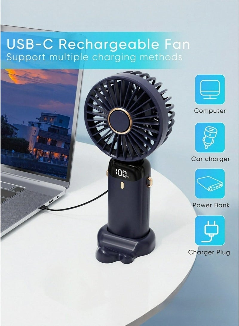 Portable Handheld Fan, Rechargeable Personal Fan with LED Display, 5 Speed Settings, 90° Foldable Handheld/Desk/Neck Fan, Up to 8H Runtime for Travel, Office, Outdoor & Makeup (Dark Blue) - Image 4