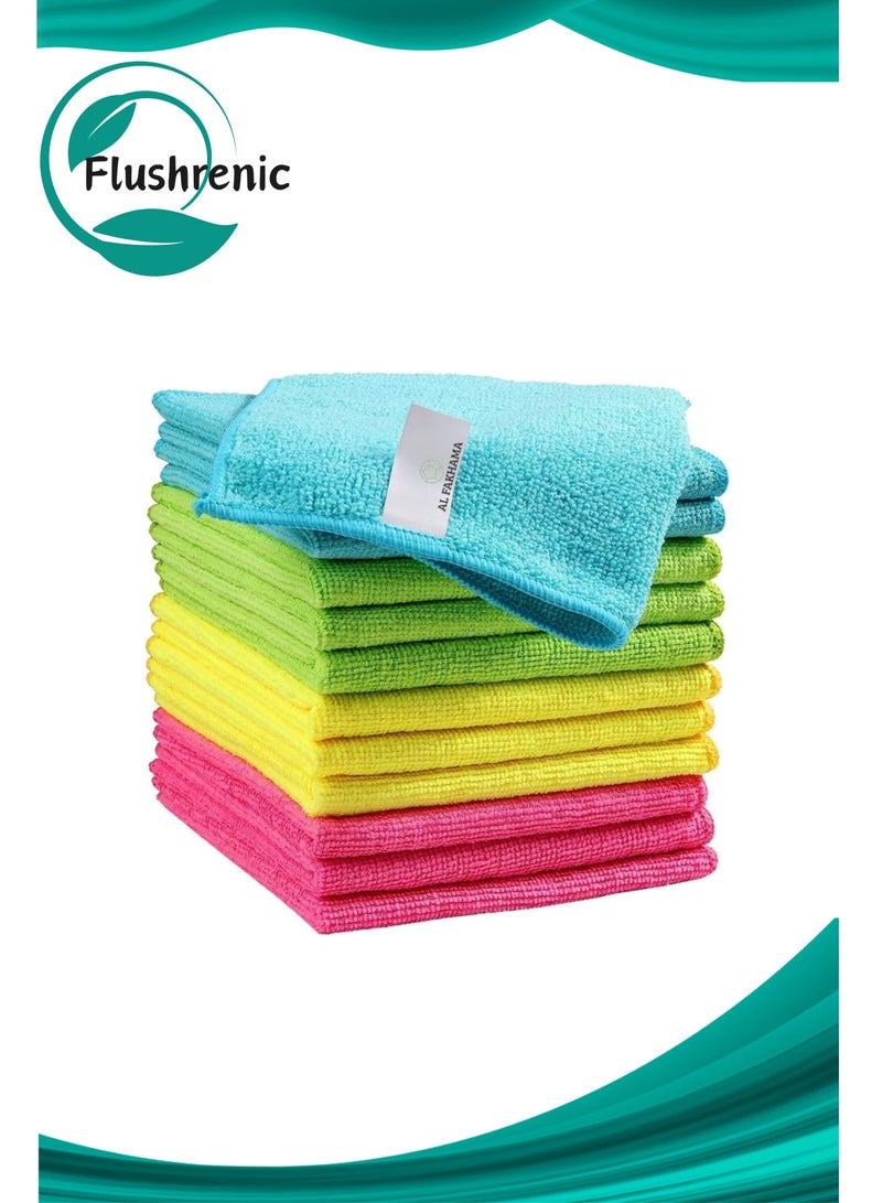Flushrenic Microfiber Cleaning Cloth Set,Super Absorbent,Lint-Free,Reusable & Multi-Purpose Kitchen Towels (Pack of 6 Vibrant Colors,30x30 cm) - Image 1