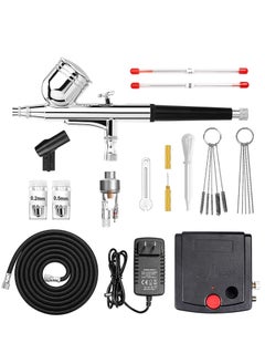 Arabest Airbrush kit with Air Compressor, Air Brush Spray Gun, Portable Dual Action Airbrush Pen for Painting Makeup Cake Decorating Nail Art Clothes Cookies DIY Tool  - Image 1