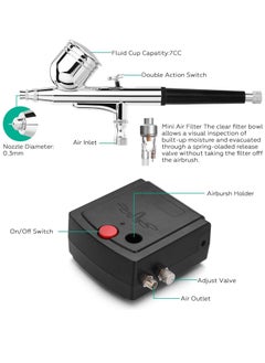Arabest Airbrush kit with Air Compressor, Air Brush Spray Gun, Portable Dual Action Airbrush Pen for Painting Makeup Cake Decorating Nail Art Clothes Cookies DIY Tool  - Image 3