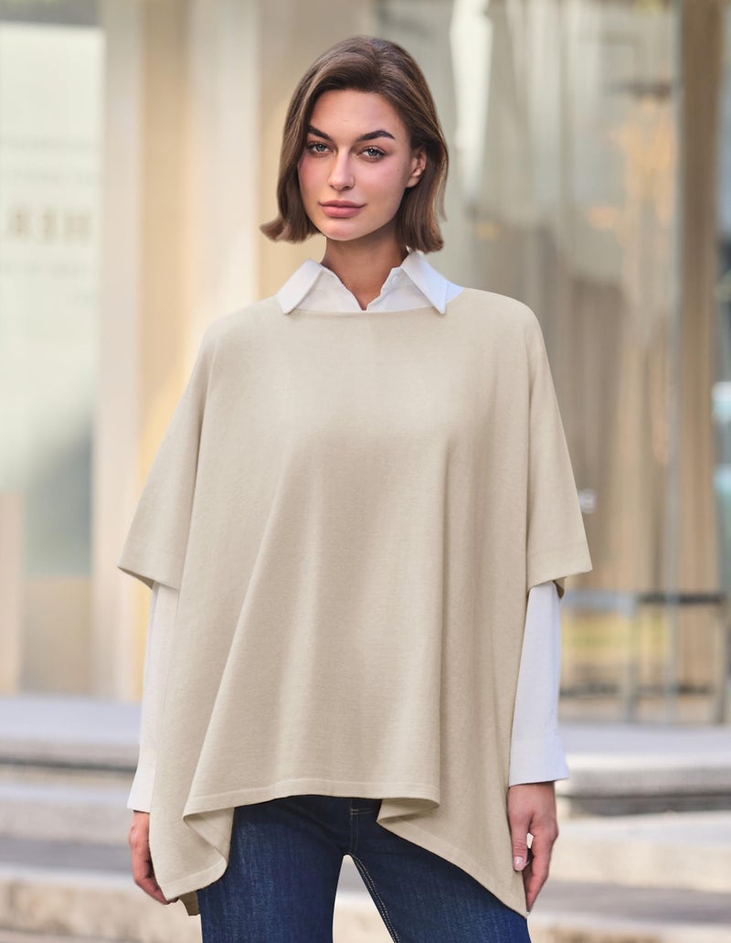 PULI Women's Pullover Poncho Sweater Oversized Loose Fit Soft Shawl Layering Tops for Office Travel Daily Wear,Fall Winter Barley Twist - Image 2