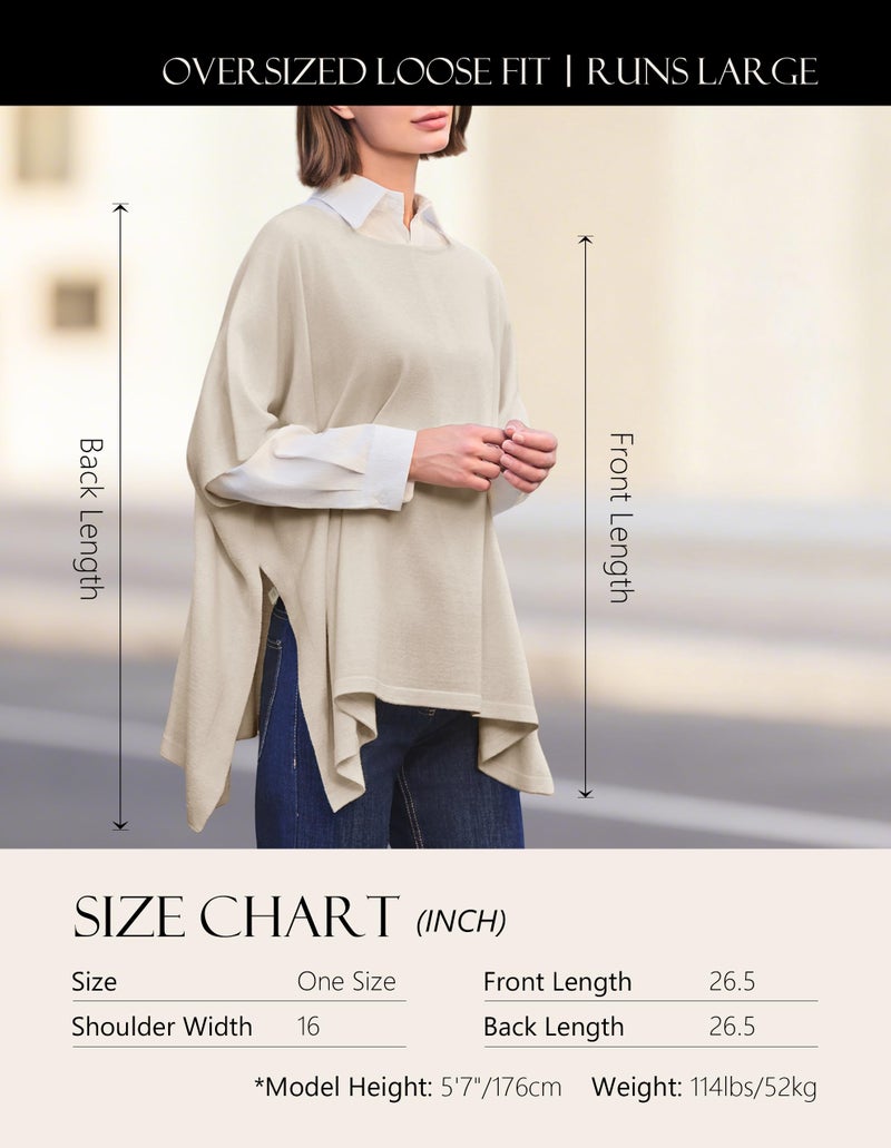 PULI Women's Pullover Poncho Sweater Oversized Loose Fit Soft Shawl Layering Tops for Office Travel Daily Wear,Fall Winter Barley Twist - Image 4