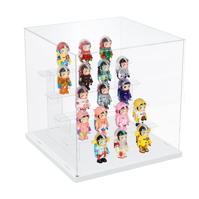 Nynelly Nynelly 5 Tier Clear Acrylic Display Case Stand Assemble Countertop Box Storage Organizer Dustproof Showcase for Action Pop Figures Collectibles Toys,White,12.6" L x 12.6" W x 12.7" H  - Image 1