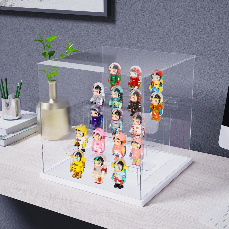 Nynelly Nynelly 5 Tier Clear Acrylic Display Case Stand Assemble Countertop Box Storage Organizer Dustproof Showcase for Action Pop Figures Collectibles Toys,White,12.6" L x 12.6" W x 12.7" H  - Image 4