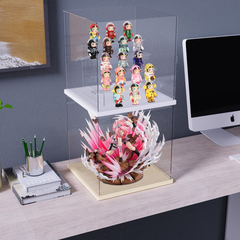 Nynelly Nynelly 5 Tier Clear Acrylic Display Case Stand Assemble Countertop Box Storage Organizer Dustproof Showcase for Action Pop Figures Collectibles Toys,White,12.6" L x 12.6" W x 12.7" H  - Image 5