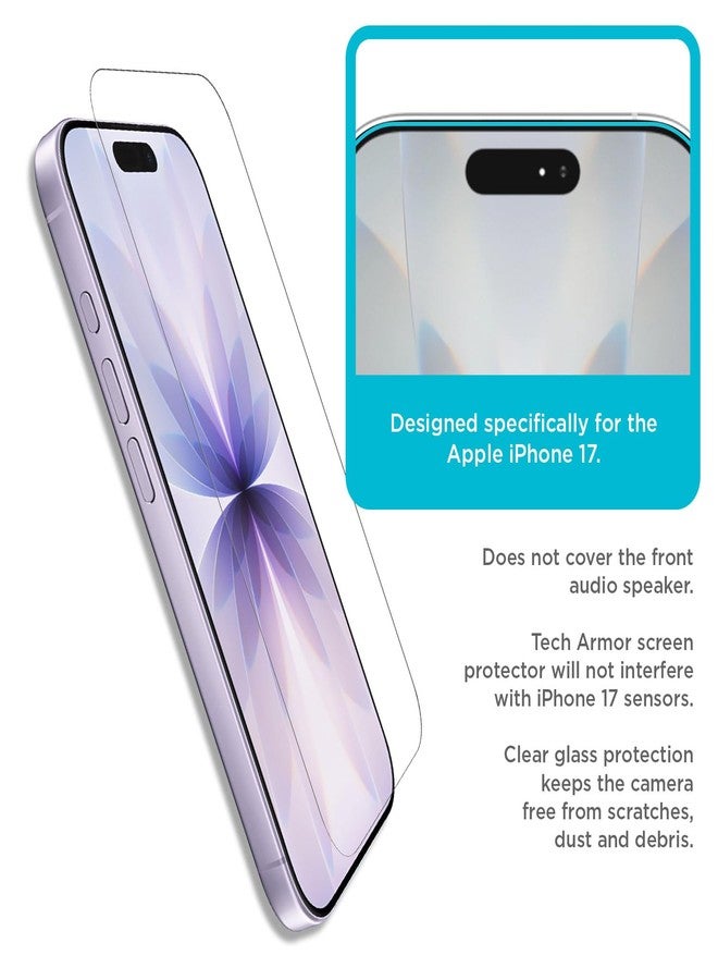 Tech Armor for iPhone 17 Screen Protector Glass 6.3 inch - Ballistic Tempered, Case Friendly, Sensor Protection, HD, 9H Hardness, 3 Pack - Image 4