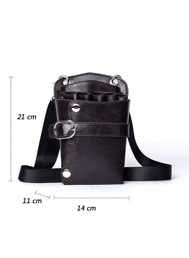 boshiho Scissors Pouch PU Leather Salon Barber Hairdressing Scissors Holster Hair Stylist Tools Bag Comb Shear Holster Waist Shoulder Belt (Black) - Image 3