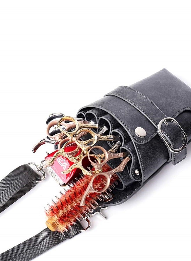 boshiho Scissors Pouch PU Leather Salon Barber Hairdressing Scissors Holster Hair Stylist Tools Bag Comb Shear Holster Waist Shoulder Belt (Black) - Image 5